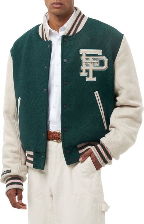 Filling Pieces Varsity Jacket Green / Off White Groen