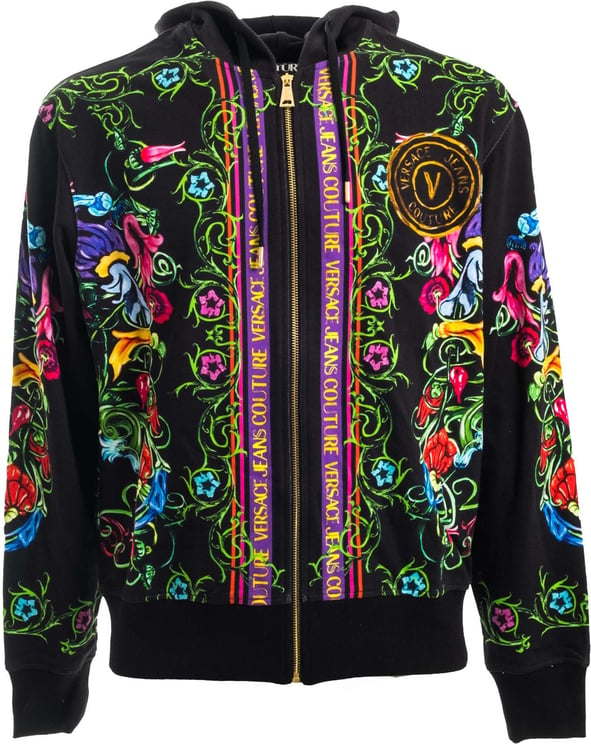 Versace Jeans Couture Sweatshirt Man Versace Panel Garden V Emblem 74gai3zg.g89 Zwart