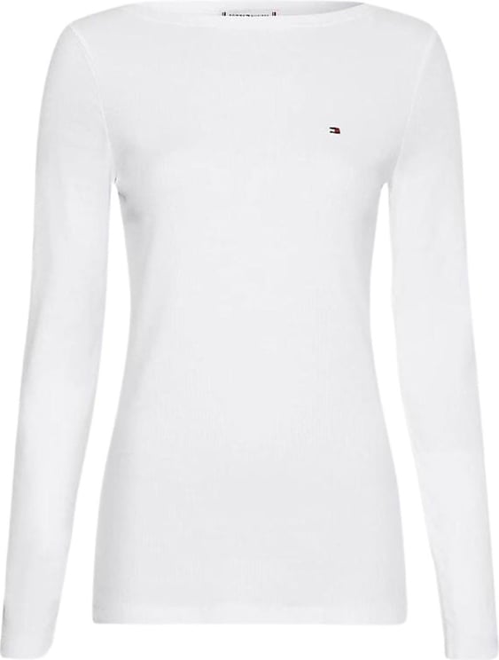 Tommy Hilfiger T-shirt Donna a coste con logo bandierina Wit