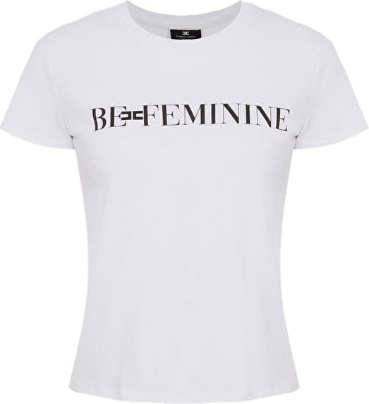 Elisabetta Franchi T-shirt Donna logo BE FEMININE Wit
