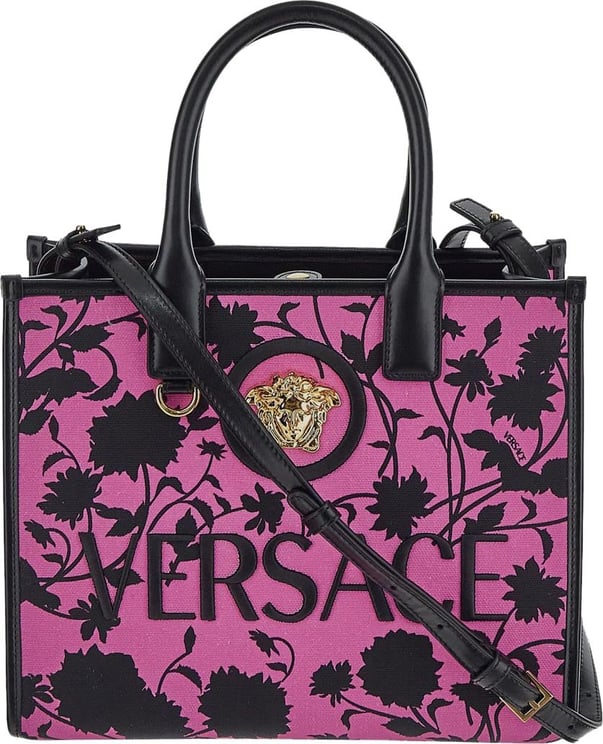 Versace Floral Silhouette Print Canvas Tote Bag Roze