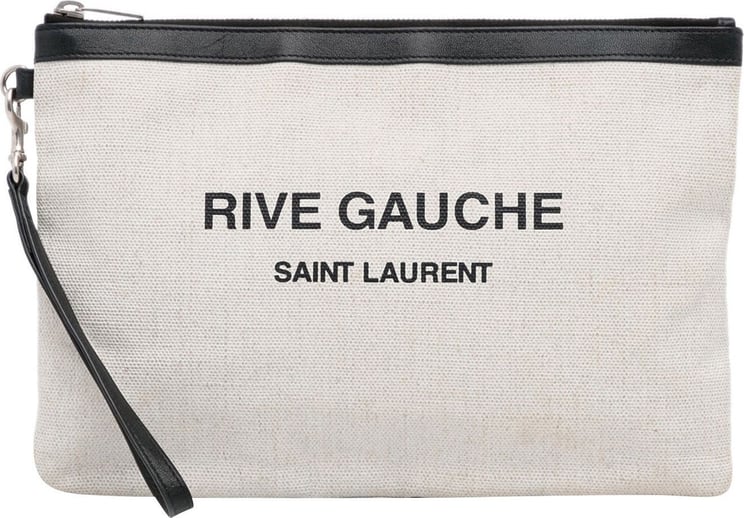 Saint Laurent Canvas Rive Gauche Wristlet Clutch Wit