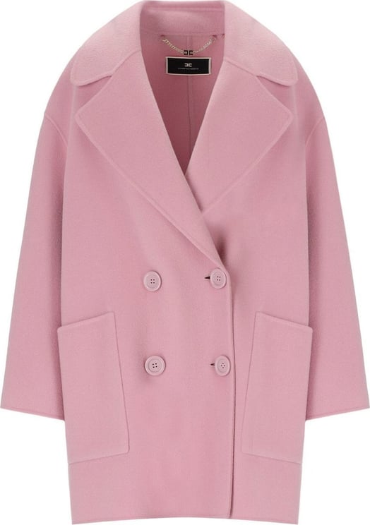 Elisabetta Franchi Pink Double-breasted Coat Pink Roze