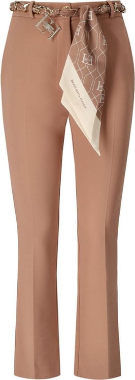 Elisabetta Franchi Nude Trousers With Foulard Scarf Belt Pink Roze
