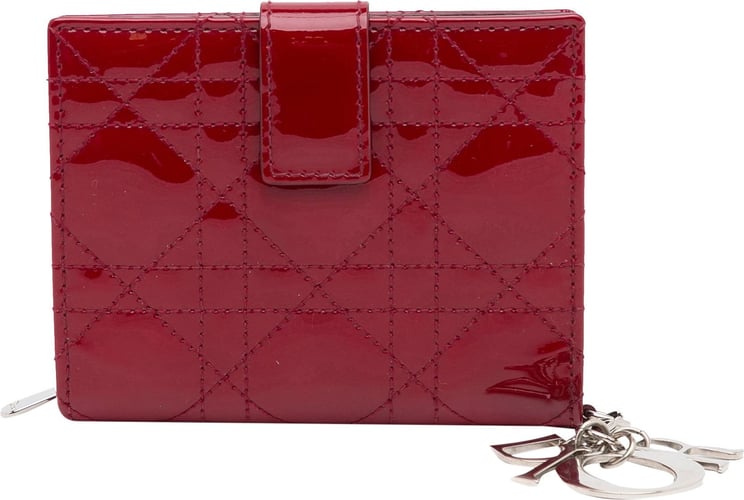 Dior Cannage Patent Compact Wallet Rood