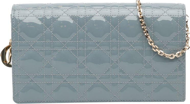 Dior Cannage Patent Lady Dior Wallet On Chain Blauw