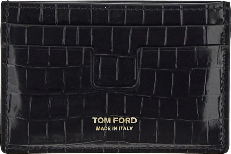 Tom Ford Shiny Stamped Crocodile Cardholder Zwart