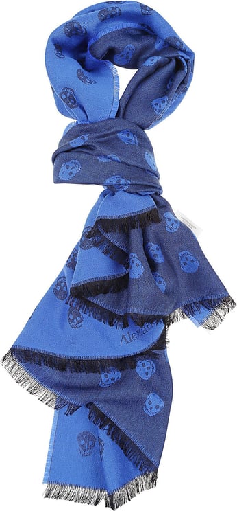 Alexander McQueen scarf all over skull Blauw