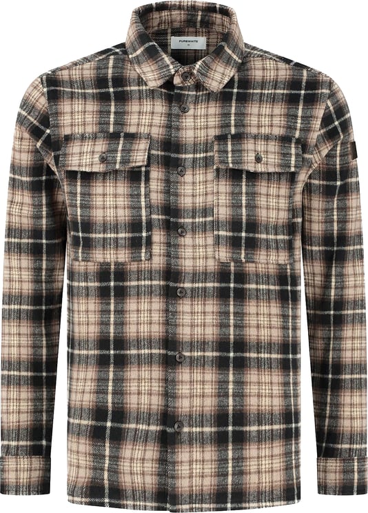 Purewhite Wool look check over shirt Bruin