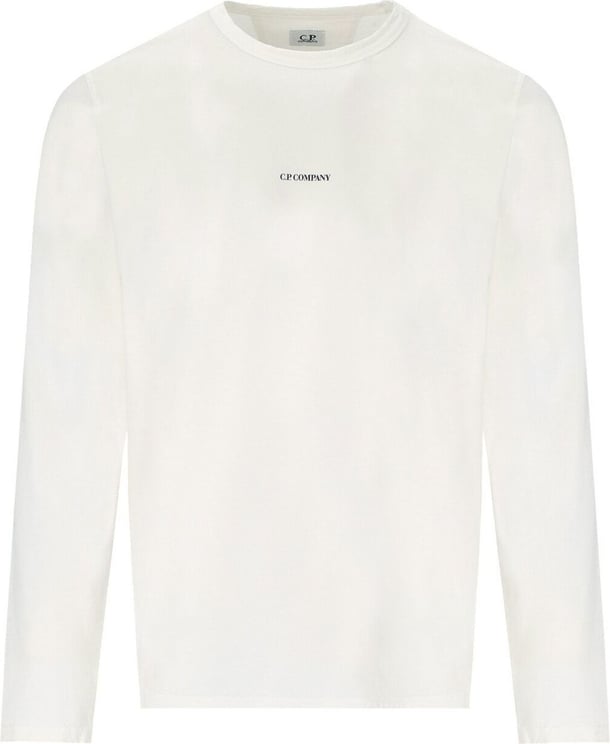 CP Company C.p. Company Brushed Jersey White Long Sleeved T-shirt With Logo White Wit