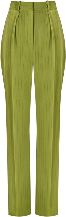 Elisabetta Franchi Olive Pinstripe Trousers Green Groen