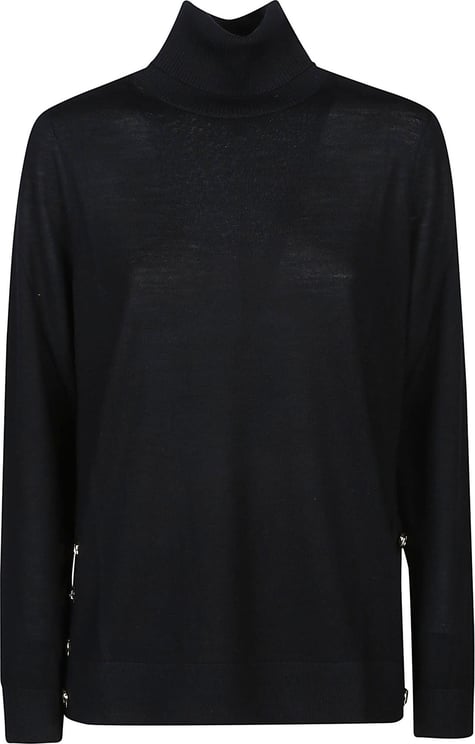 Michael Kors Merino Button Slit Turtleneck Sweater Black Zwart
