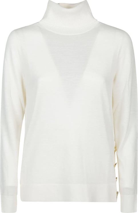 Michael Kors Merino Button Slit Turtleneck Sweater White Wit
