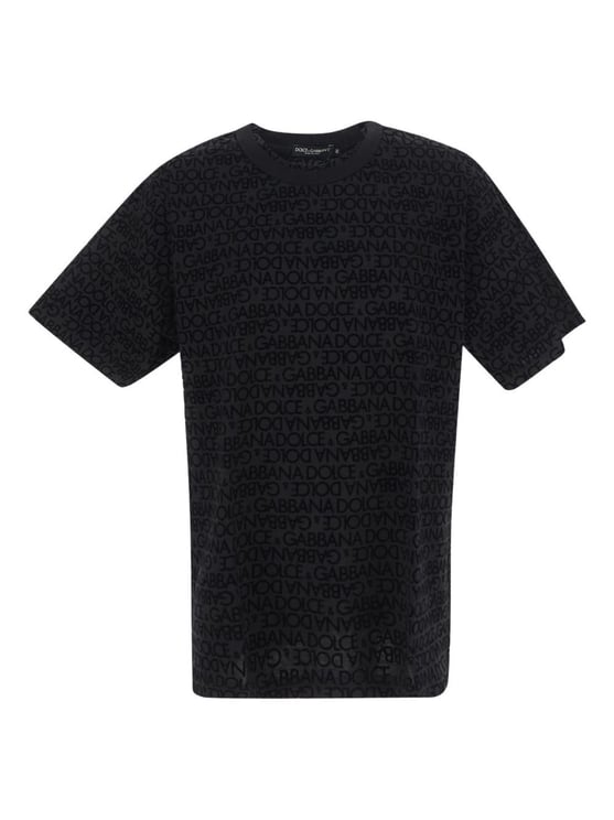 Dolce & Gabbana Flocked Logo Jacquard T-Shirt Zwart
