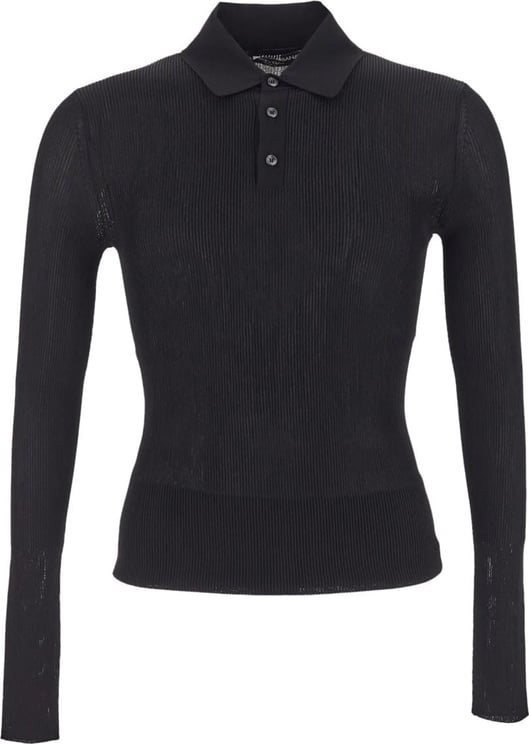 Dolce & Gabbana Ribbed Viscose Polo Shirt Zwart