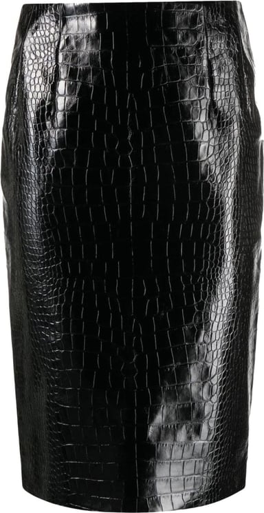 Versace Croco Print Leather Midi Skirt Zwart