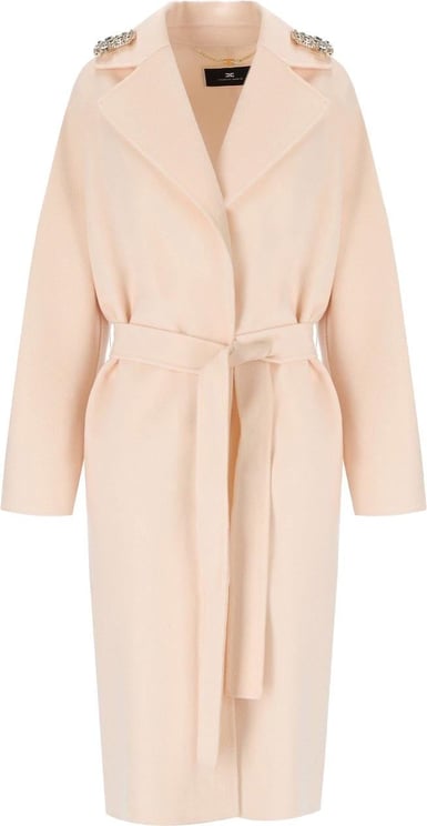 Elisabetta Franchi Butter Coat With Brooches Pink Roze