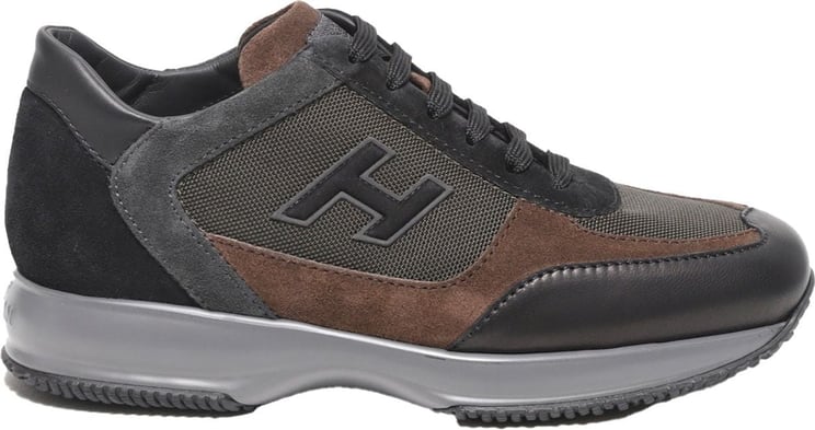 HOGAN Sneakers Interactive in pelle nera e tessuto tecnico e suede marrone Zwart