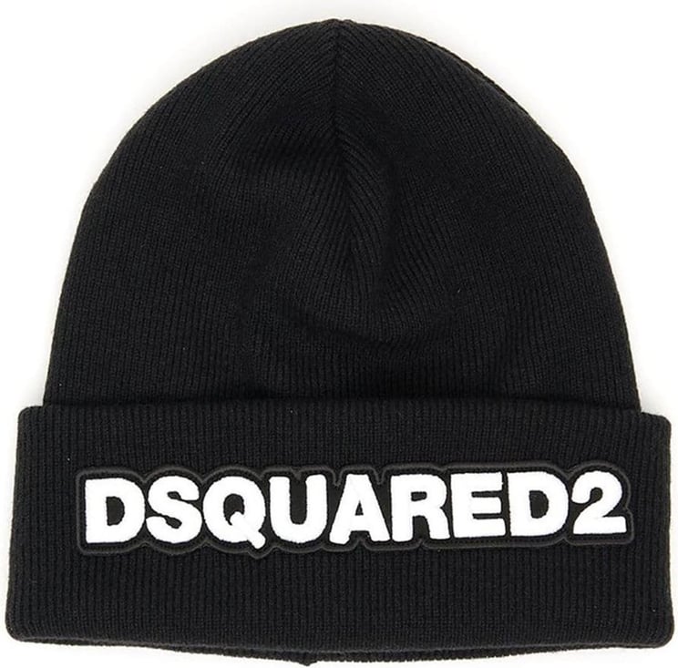 Dsquared2 Black Beanie With White Logo Black Zwart
