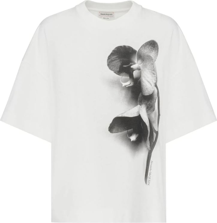 Alexander McQueen orchid-print cotton T-shirt Wit