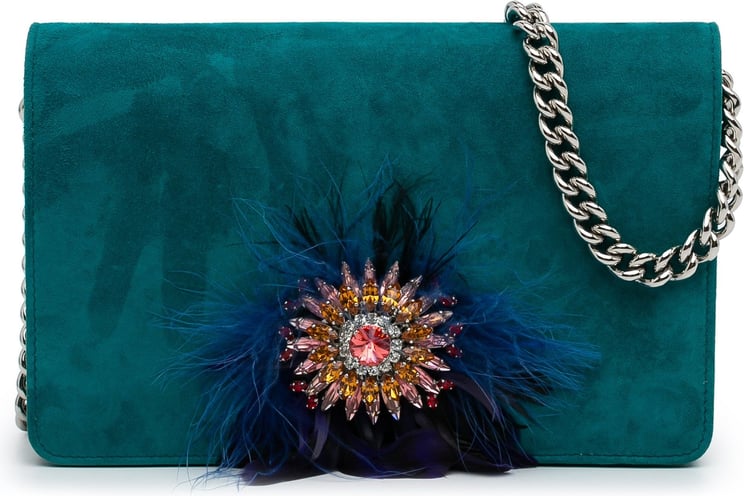 Miu Miu Suede Leather Wallet on Chain Blauw