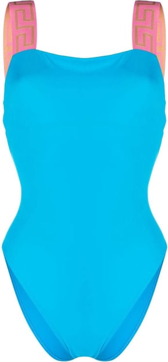 Versace Greca Border square-neck swimsuit Blauw