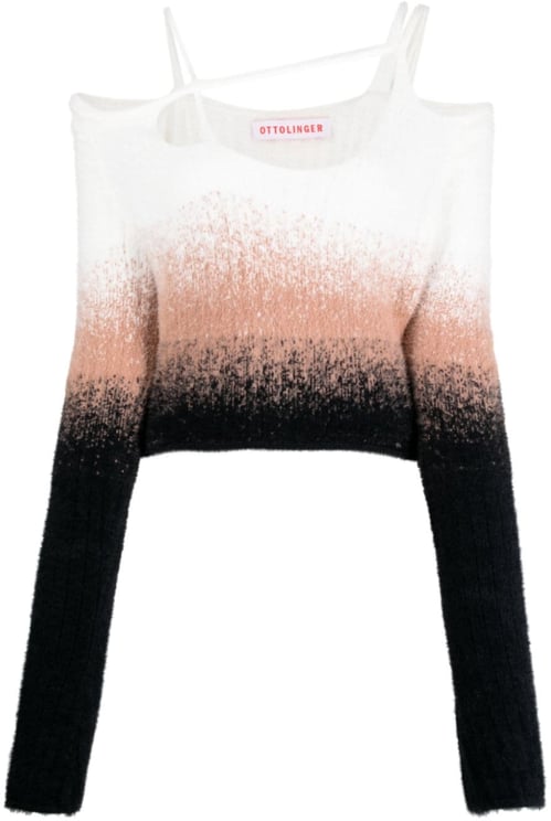 Ottolinger Knit Off Shoulder Longsleeve Black/ White/rose Wit