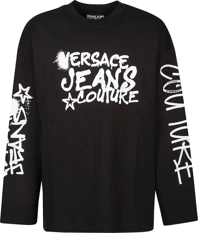 Versace Jeans Couture Logo Dripping Long Sleeve T-shirt Black Zwart