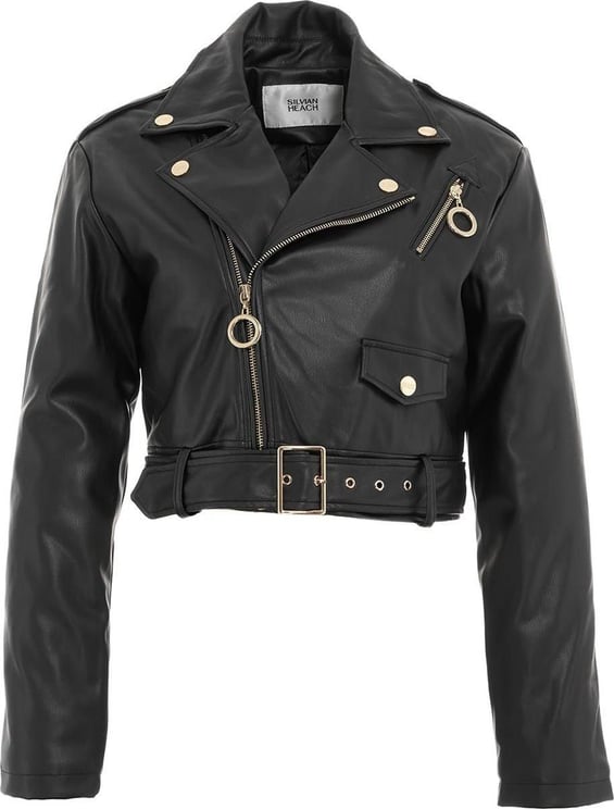 Silvian Heach Cropped eco leather jacket Zwart