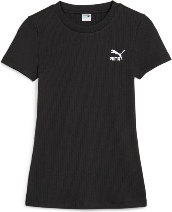 Puma T-shirt Woman Classics Ribbed Slim Tee 621382.01 Zwart