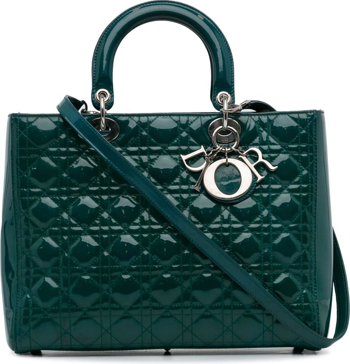 Dior Large Patent Cannage Lady Dior Groen