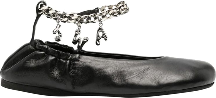 J.W. Anderson logo-charm leather ballerina shoes Zwart