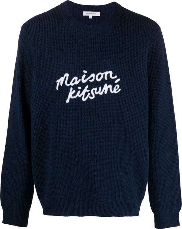 Maison Kitsuné pull en laine a logo brode Blauw