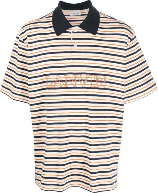 Lanvin Logo Embroidered Striped Polo Shirt Divers