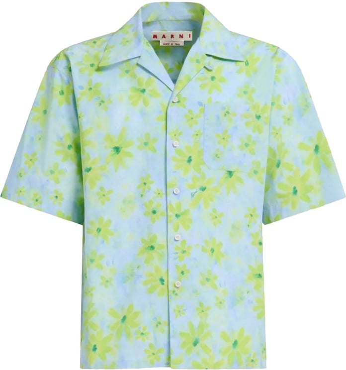 Marni Floral S/s Shirt - Light Blue/green Blauw