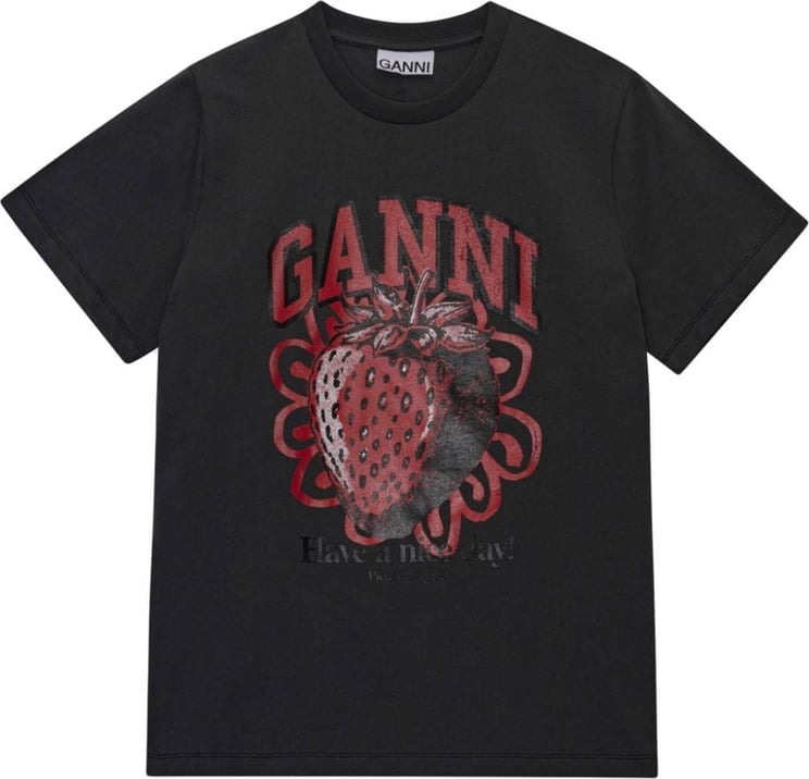 Ganni T-shirts And Polos Black Zwart