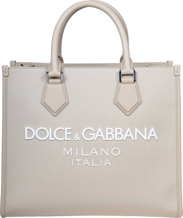 Dolce & Gabbana Dolce & gabbana shopping bag in fabric with rubber logo Neutraal