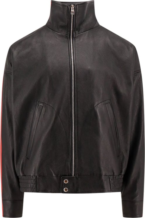 Alexander McQueen Leather jacket with contrasting bands Zwart