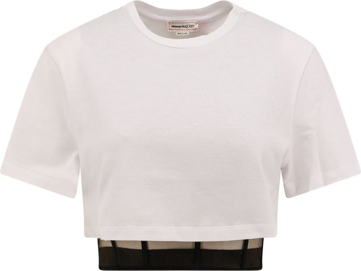 Alexander McQueen Cotton t-shirt with tulle bustier Wit