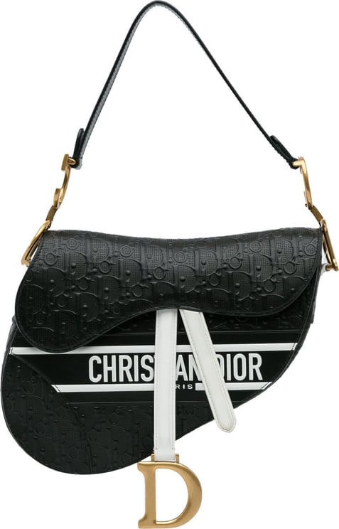 Dior Embossed Oblique Saddle Bag Zwart