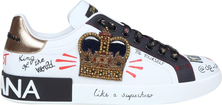 Dolce & Gabbana Dolce & gabbana portofino sneakers in leather with embroidery and patch Wit