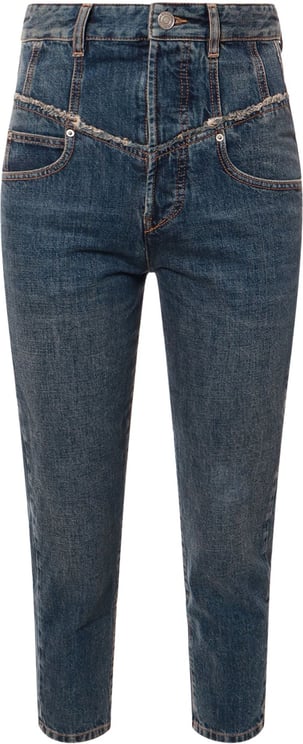 Isabel Marant Cotton jeans with back logo patch Blauw