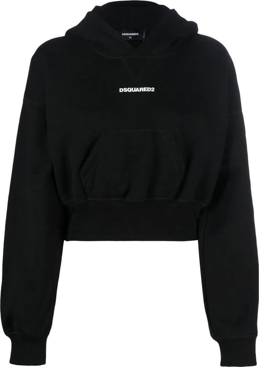 Dsquared2 Attached Cap Cropped Hoodie Zwart