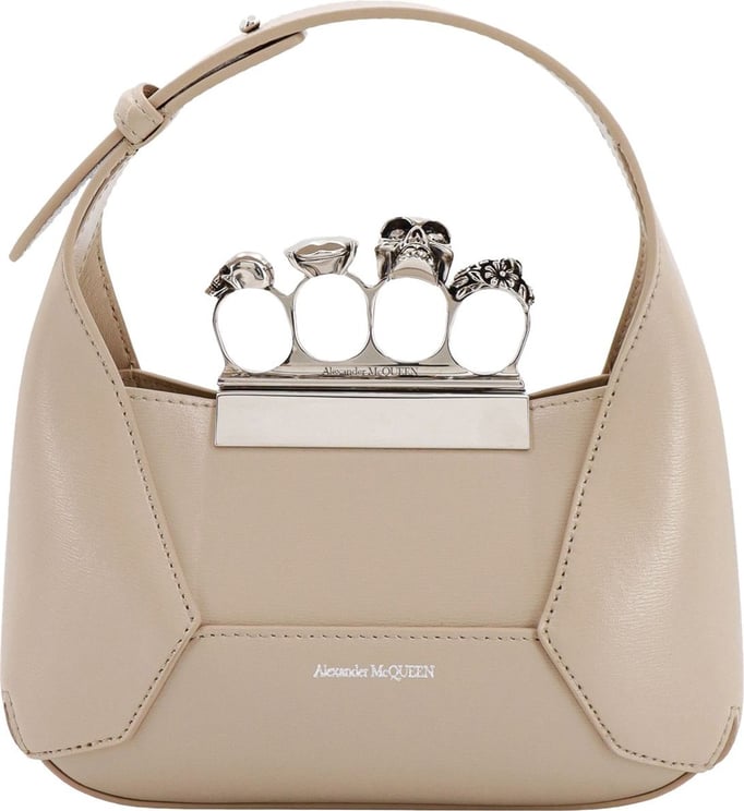 Alexander McQueen Leather handbag with Swarovski crystals rings Beige