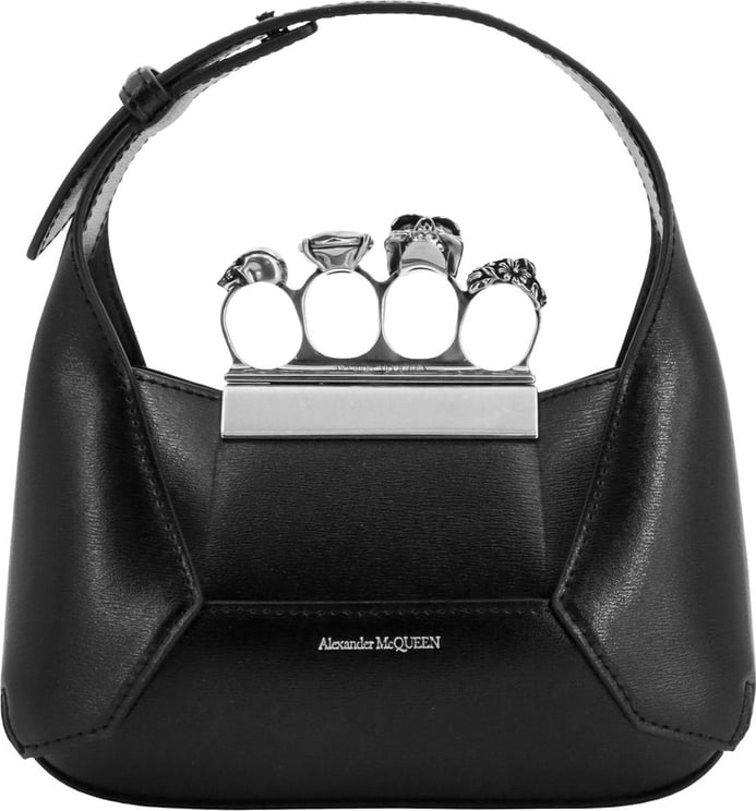 Alexander McQueen Leather handbag with metal rings and swarovski Zwart
