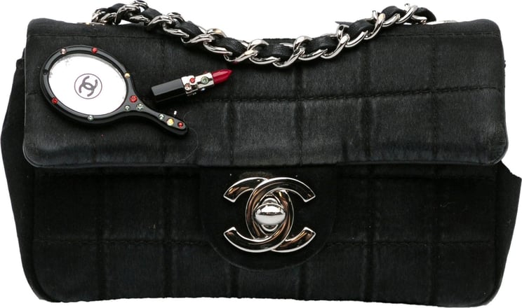 Chanel Extra Mini Satin Choco Bar Charms Flap Bag Zwart