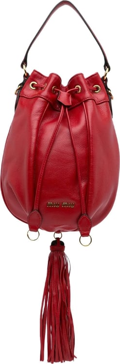 Miu Miu Tassel Accent Leather Bucket Bag Rood