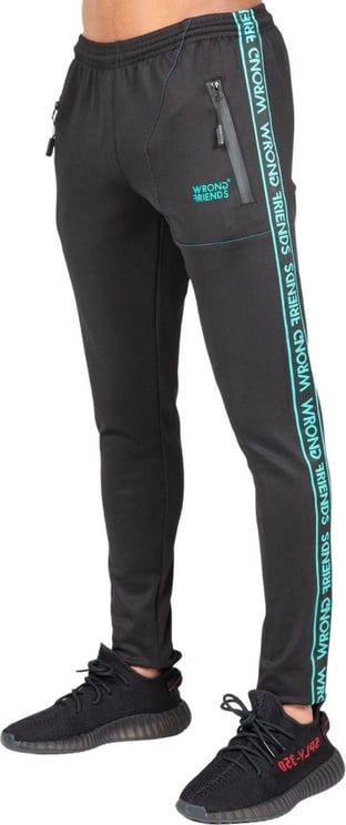 Wrong Friends LYON TRACK PANTS - BLACK/TURQUOISE Blauw