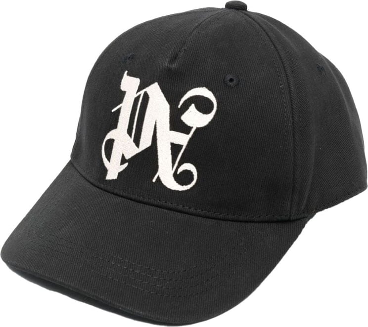 Palm Angels monogram-embroidered cotton cap Zwart