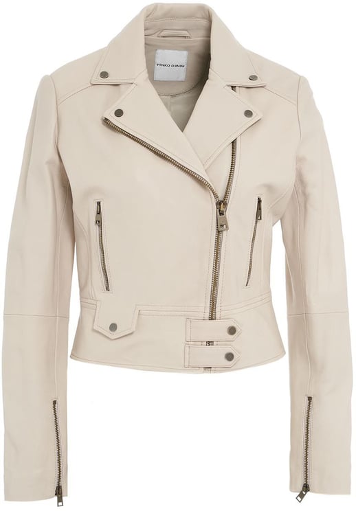 Pinko Leather biker jacket "Sensibile" Beige